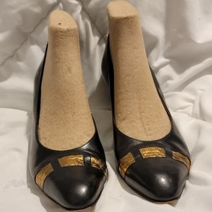 Salvatore Ferragamo black and gold heels
